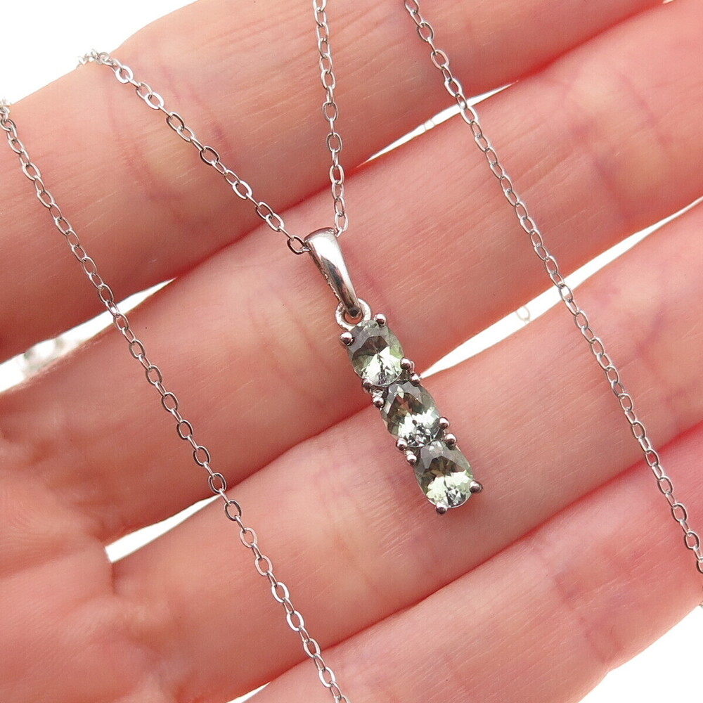 Chuck Clemency 925 Sterling Silver Real Green Amethyst Cable Chain Necklace 20"